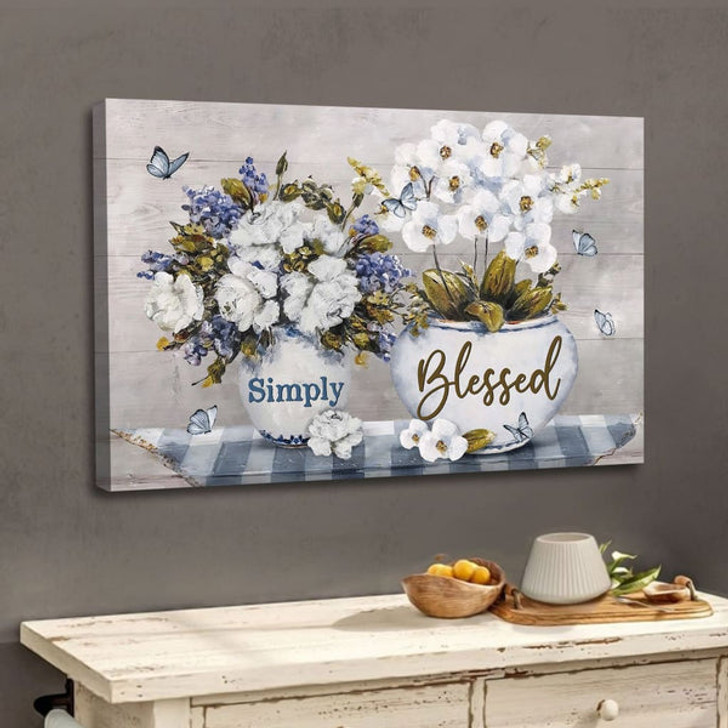 Simply Blessed Wall Art Canvas, Floral Christian Wall Decor - Religious Wall Decor