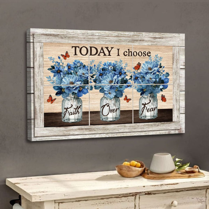 Faith Over Fear Wall Art Canvas, Butterfly Floral Christian Wall Decor - Religious Wall Decor