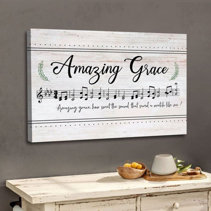 Christian Wall Art Amazing Grace How Sweet The Sound, Sheet Music, Christian Song Lyrics Canvas Art - Religious Wall Decor