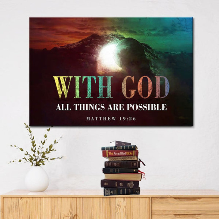Christian Easter Gifts Matthew 1926 With God All Things Are Possible Wall Art Canvas - Religious Wall Decor
