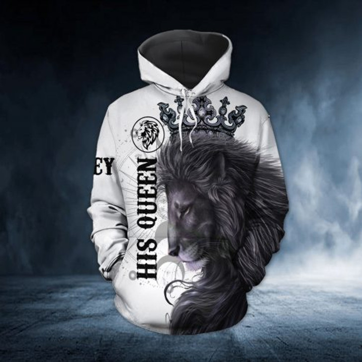 FUNSTUFFPRINT Personalized Lion Couple 3D All Over Hoodie Her King His Queen  3D Hoodie and Zip Hoodie