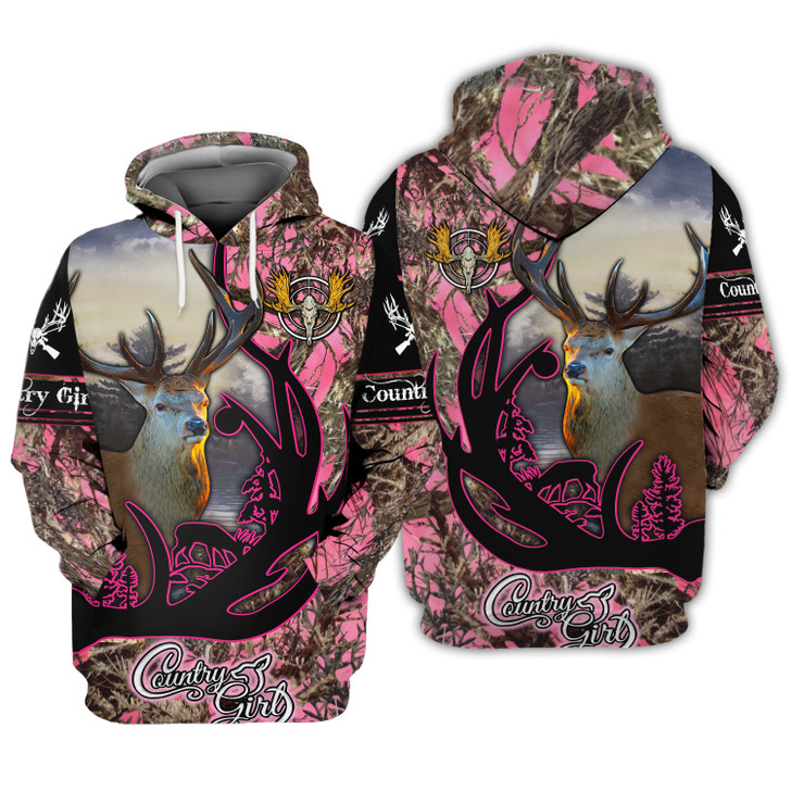 FUNSTUFFPRINT Hunting Pink Camo Country Girl   3D Hoodie and Zip Hoodie