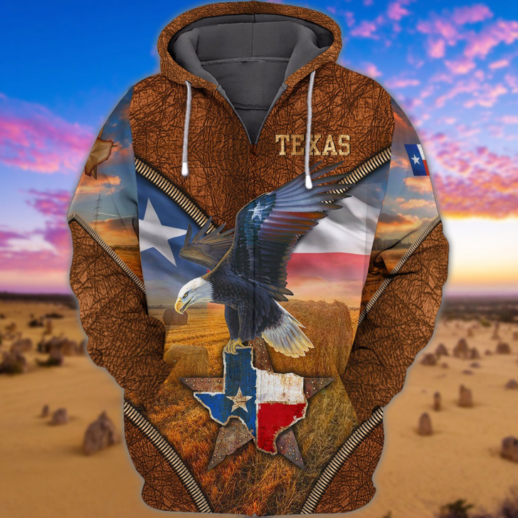 FUNSTUFFPRINT Eagle Texas  3D Hoodie and Zip Hoodie