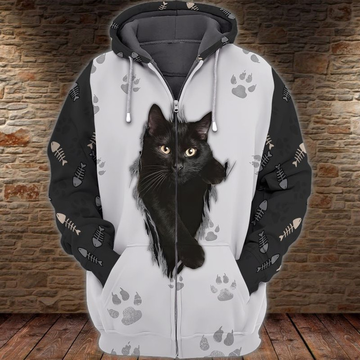 FUNSTUFFPRINT  Black Cat 3D Hoodie and Zip Hoodie