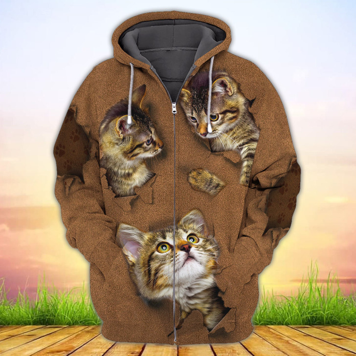 FUNSTUFFPRINT Cat Brown  3D Hoodie and Zip Hoodie