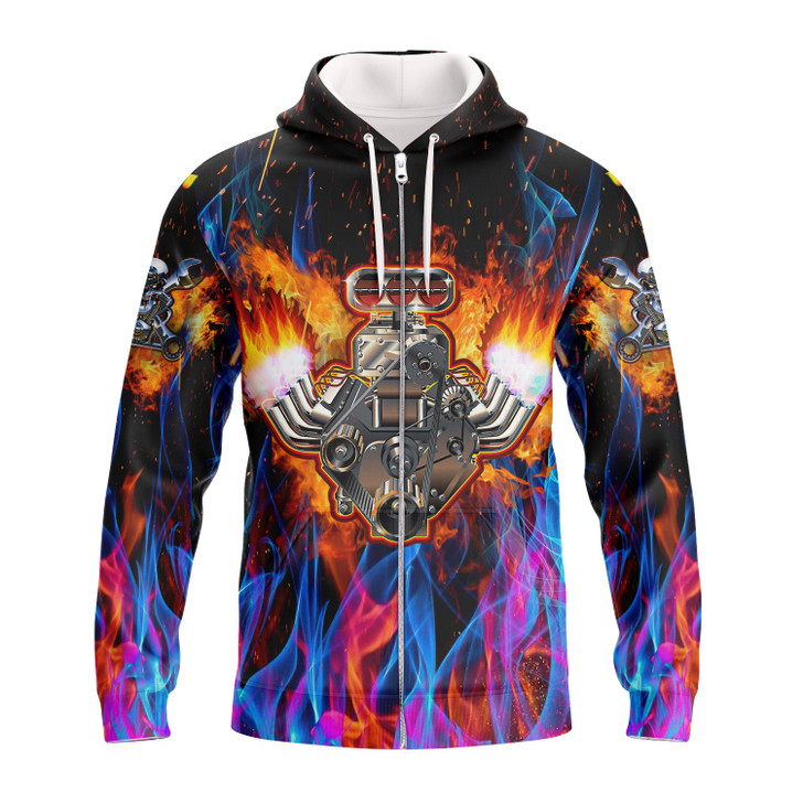 FUNSTUFFPRINT  Hot Rod Engine 3D Hoodie and Zip Hoodie