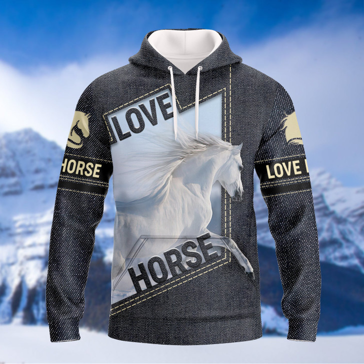 FUNSTUFFPRINT White Horse 3D Shirts Design, Love Horse  3D Hoodie and Zip Hoodie