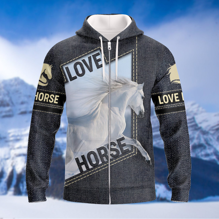 FUNSTUFFPRINT White Horse 3D Shirts Design, Love Horse  3D Hoodie and Zip Hoodie