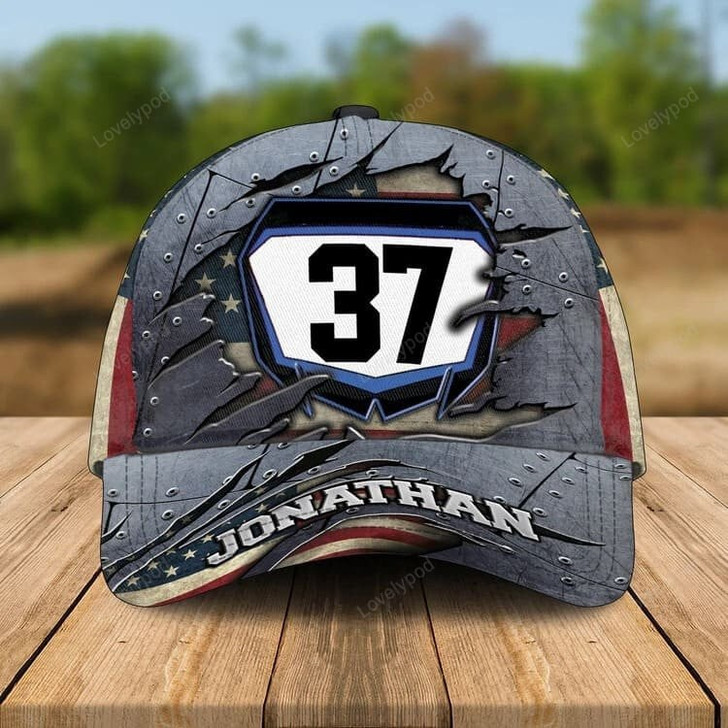 FUNSTUFFPRINT Personalized Motocross Cap, Custom Name Dirt Bike Hat, Motocross 3D Cap for Husband, Him