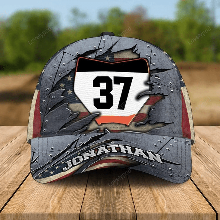 FUNSTUFFPRINT Personalized Motocross Cap, Custom Name Dirt Bike Hat, Motocross 3D Cap for Husband, Him