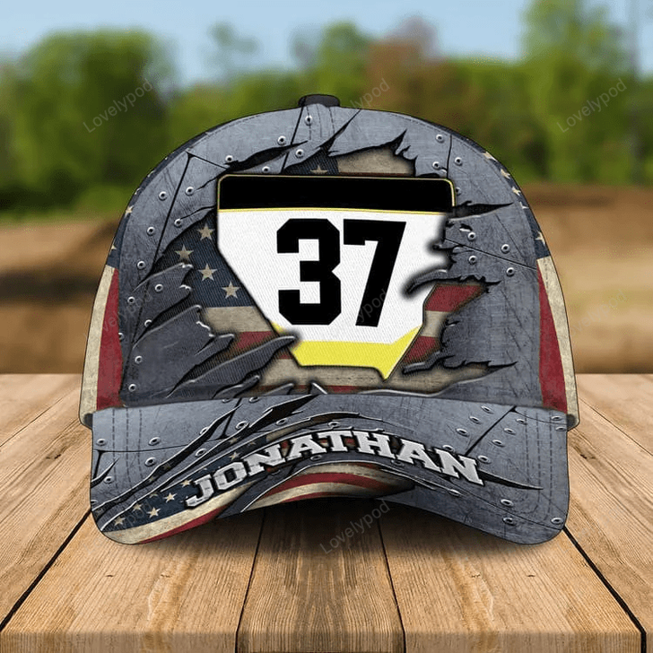 FUNSTUFFPRINT Personalized Motocross Cap, Custom Name Dirt Bike Hat, Motocross 3D Cap for Husband, Him