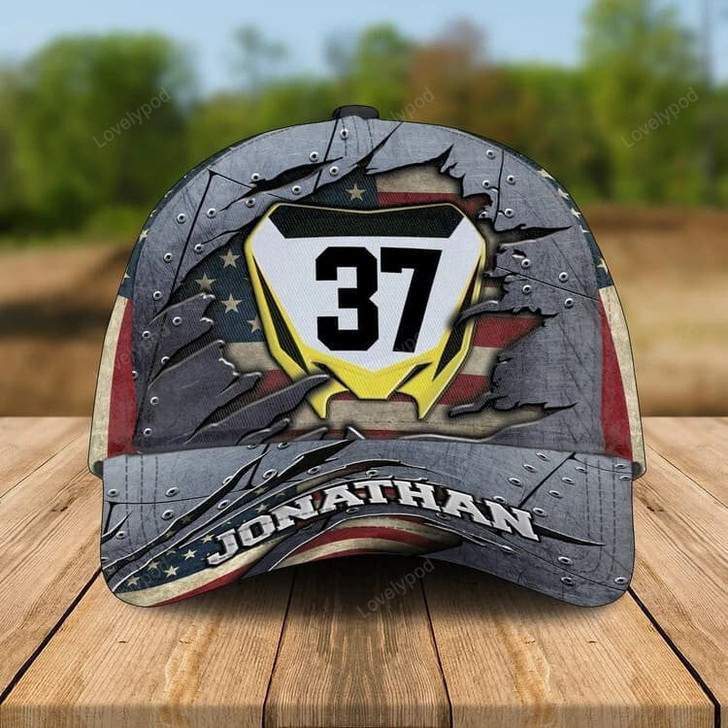 FUNSTUFFPRINT Personalized Motocross Cap, Custom Name Dirt Bike Hat, Motocross 3D Cap for Husband, Him