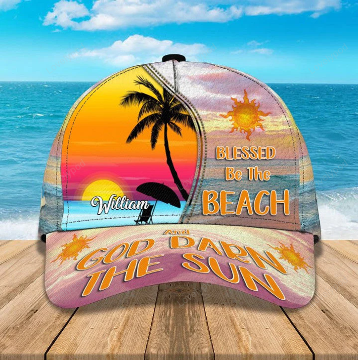 FUNSTUFFPRINT Customized Sunrise Sunset on the Beach Hat for Summer, Bless be the beach Cap