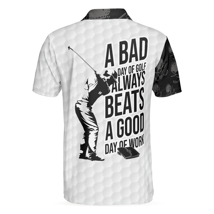 Men Polo Shirt - Bad Day Of Golf Polo Shirt, Black And White Skull Flag Polo Shirt - Gift For Golfer - Funny Golf Shirt For Men