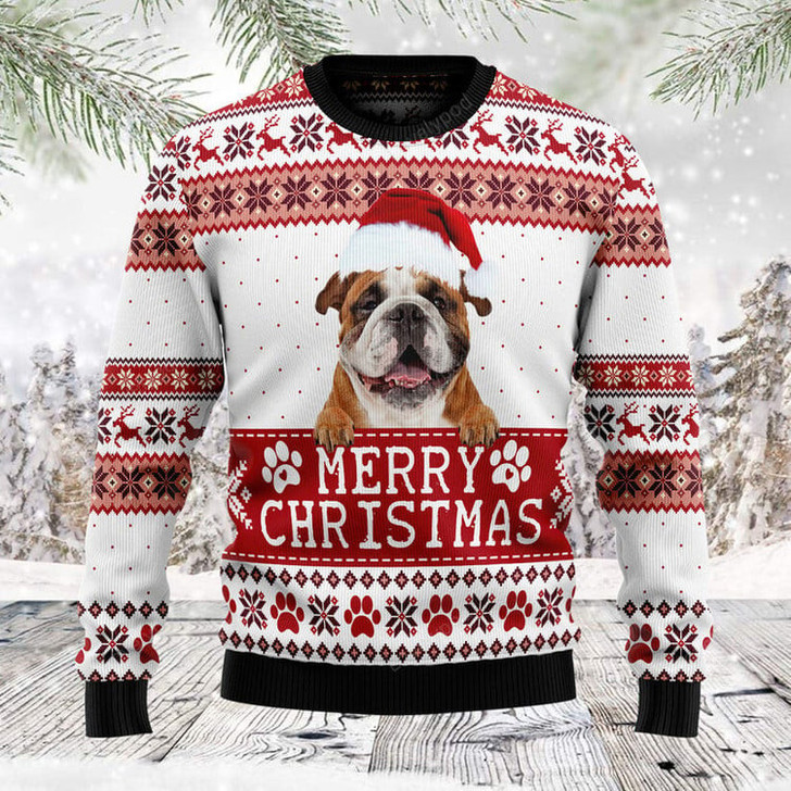 FUNSTUFFPRINT Merry Christmas Bulldog Ugly Christmas Sweater, Christmas sweatshirts, Christmas gift Ugly Sweater