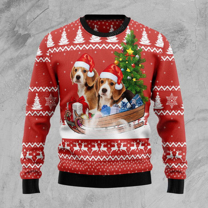 FUNSTUFFPRINT Beagle Dashing Ugly Christmas Sweater, Christmas sweatshirt, Christmas gift Ugly Sweater