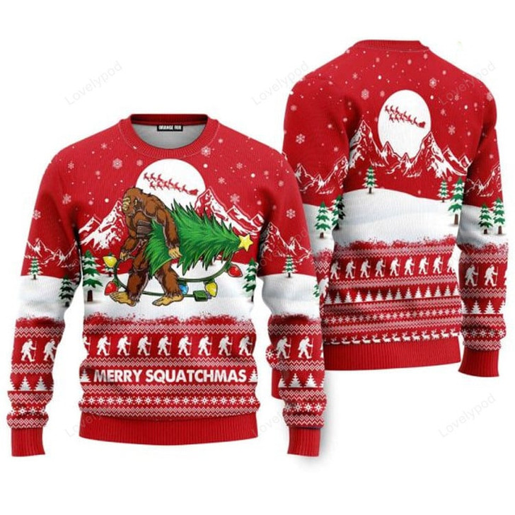 FUNSTUFFPRINT Bigfoot Mery Squatchmas Ugly Christmas Sweater For – Gift For Christmas Ugly Sweater