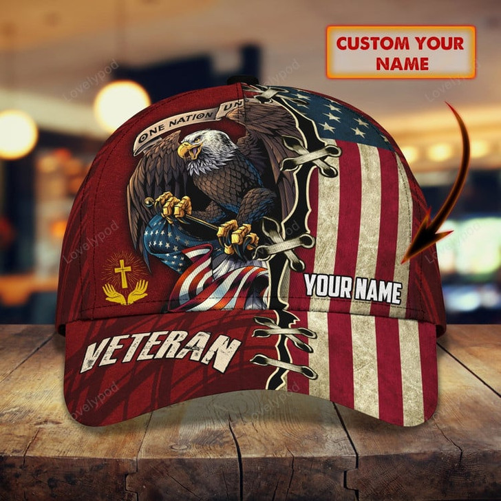 FUNSTUFFPRINT Home of the free because of the brave Veteran Personalized Name 3D Classic Cap, Gifts for veteran-SBC-11508