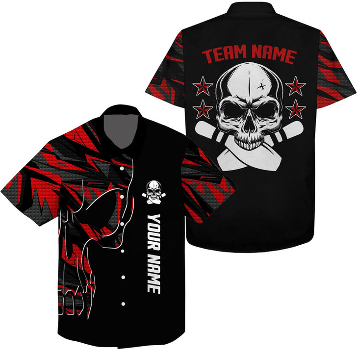 Custom Bowling Hawaiian Shirt Custom Name And Team Name Skull Bowling, Team Bowling Shirts
