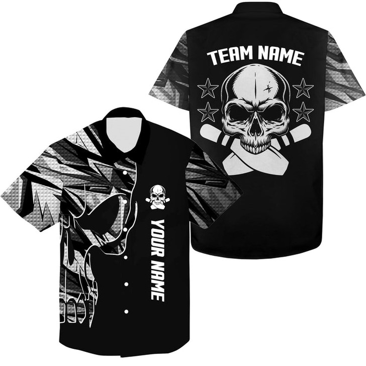 Custom Bowling Hawaiian Shirt Custom Name And Team Name Skull Bowling, Team Bowling Shirts