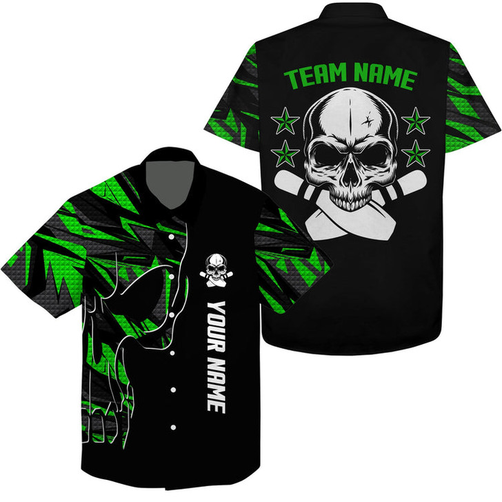 Custom Bowling Hawaiian Shirt Custom Name And Team Name Skull Bowling, Team Bowling Shirts