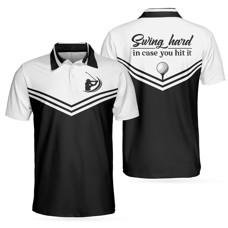 Golf Men Polo Shirt, Swing Hard In Case You Hit It Short Sleeve Polo Shirt, Best Polo Shirts For Men - Perfect Gift For Men, Golfers
