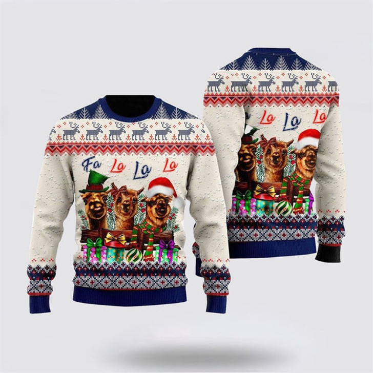 FUNSTUFFPRINT Naughty Llama Fa La La La Ugly Christmas Sweater, Farm Sweater, Christmas Gift, Best Winter Outfit Christmas Ugly Sweater