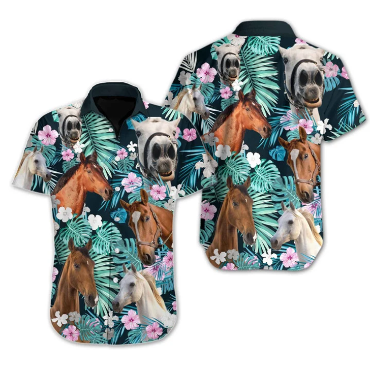 Wild And Free Horse Tropical Design Hawaiian Shirt, Gift for horse lovers