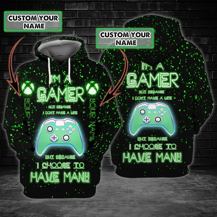 FUNSTUFFPRINT Gamer- Personalized Name    3D Hoodie and Zip Hoodie