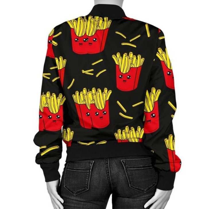 FUNSTUFFPRINT French Fries Cartoon Print Pattern Women Casual Bomber Jacket