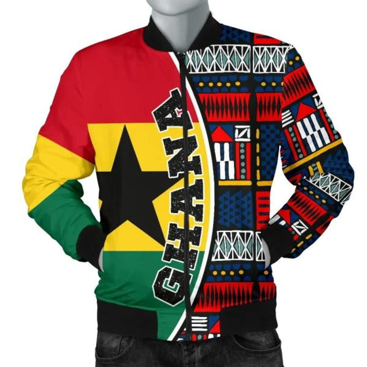 FUNSTUFFPRINT Ghana Men’s Bomber Jacket – Flag & Kente Pattern Special A25 Bomber Jacket