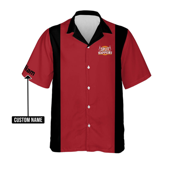 Custom 3D All Over Print Split Happens Vintage Hawaiian Shirt, Red Black Bowling Hawaiian Shirt