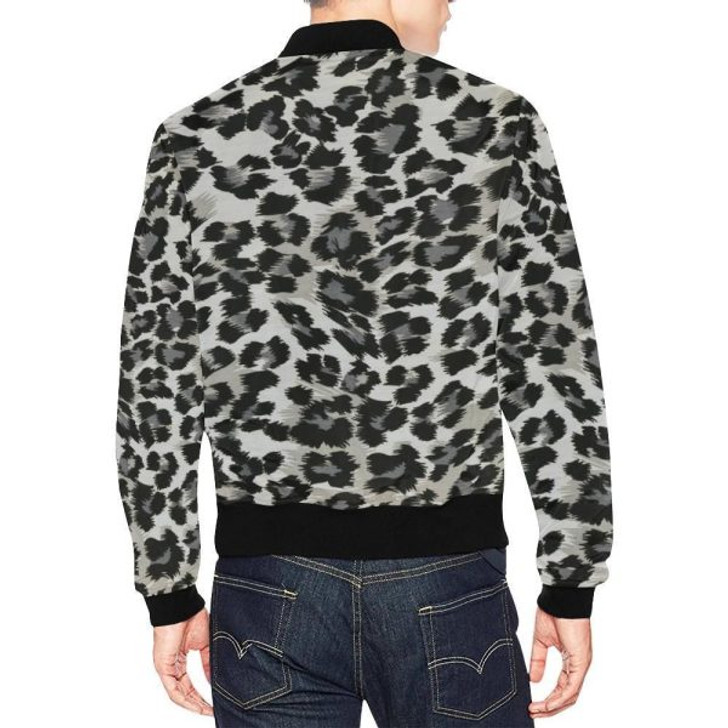 FUNSTUFFPRINT Gray Cheetah Leopard Pattern Print Mens Bomber Jacket