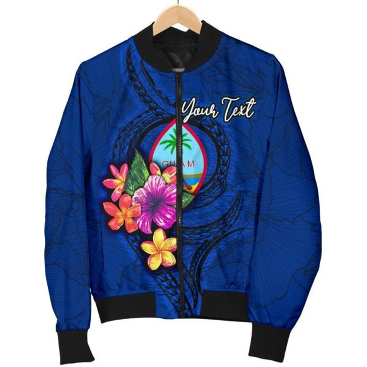 FUNSTUFFPRINT Guam Polynesian Custom Personalised Men’s Bomber Jacket – Floral With Seal Blue – BN12 Bomber Jacket