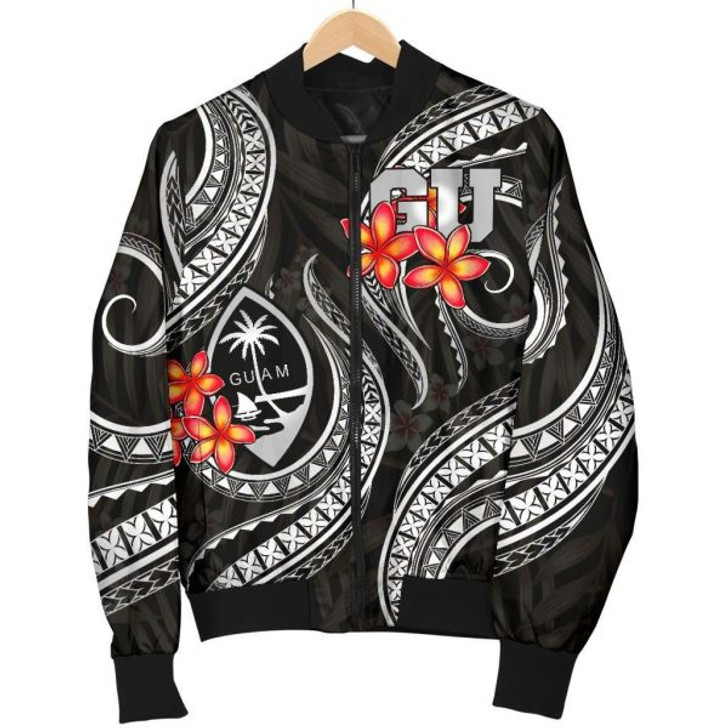 FUNSTUFFPRINT Guam Polynesian Men Bomber Jacket – Black Plumeria – BN11 Bomber Jacket