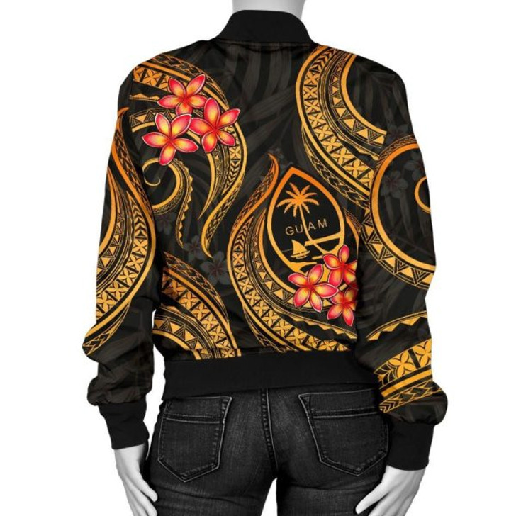 FUNSTUFFPRINT Guam Polynesian Women Bomber Jacket – Gold Plumeria – BN11 Bomber Jacket