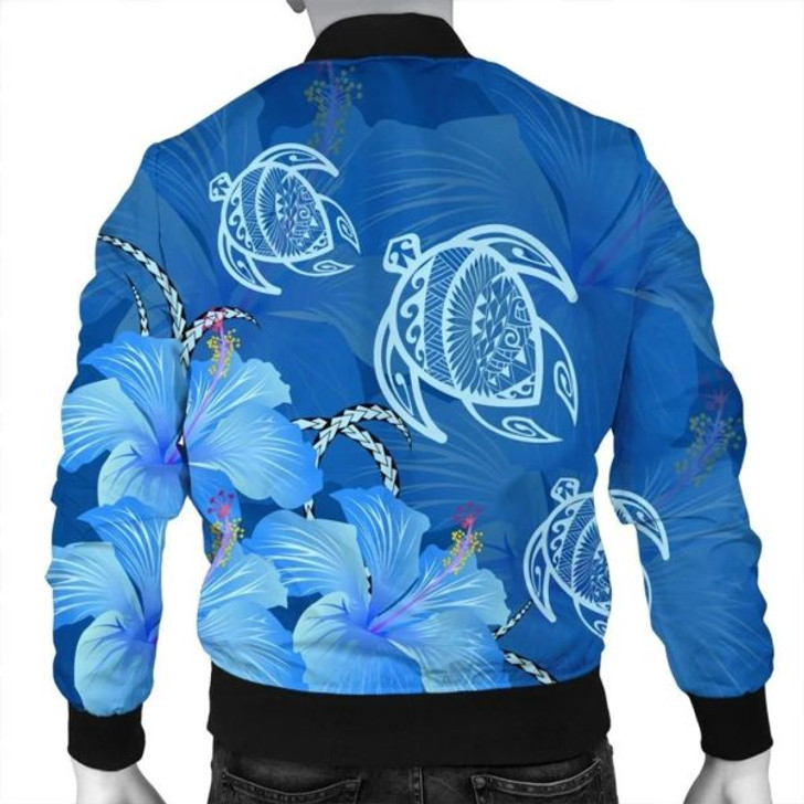 FUNSTUFFPRINT Hawaii Blue Hibiscus Turtle Polynesian Bomber Jacket – AH – J4R Bomber Jacket