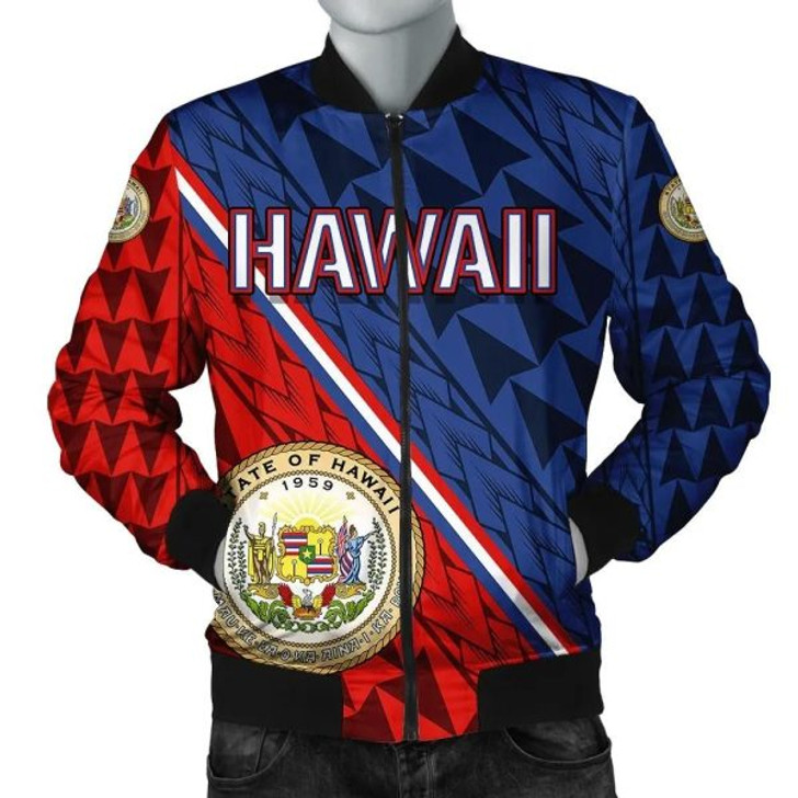 FUNSTUFFPRINT Hawaii Coat Of Arms Polynesian Bomber Jacket – Energetic – AH JW Bomber Jacket