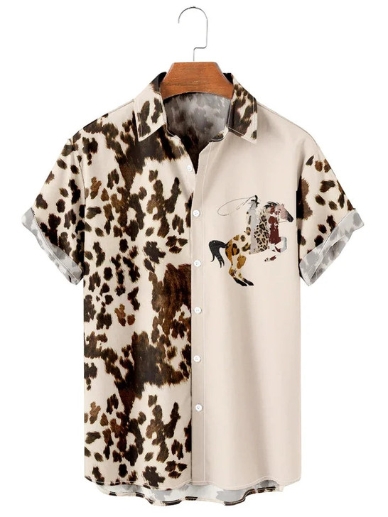 Retro Knight Casual Leopard Patchwork Shirt, hawaiian shirt for men, hawaiian shirts near me