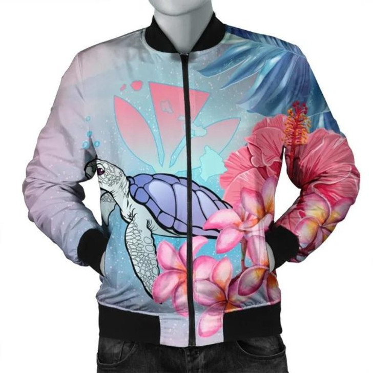 FUNSTUFFPRINT Hawaii Map Kanaka Turtle Galaxy Night Plumeria Hibiscus Bomber Jacket – AH – J5R Bomber Jacket