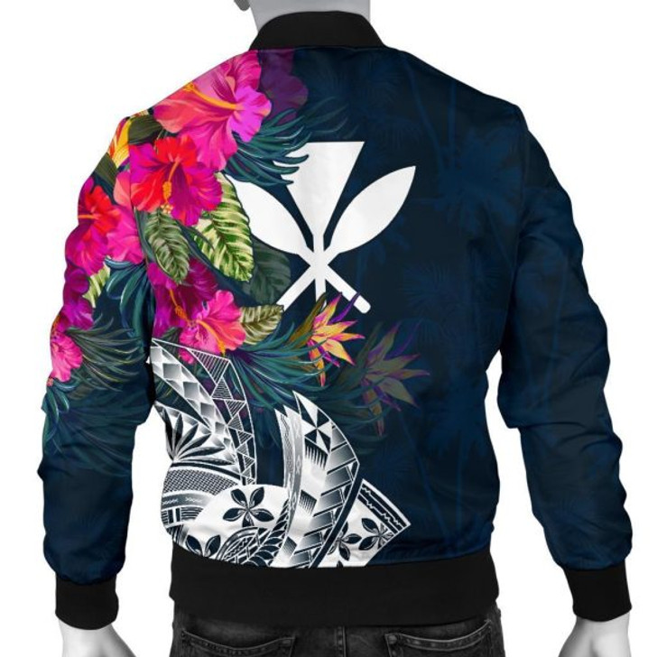 FUNSTUFFPRINT Hawaii Men’s Bomber Jacket – Polynesian Hibiscus with Summer Vibes – BN15 Bomber Jacket