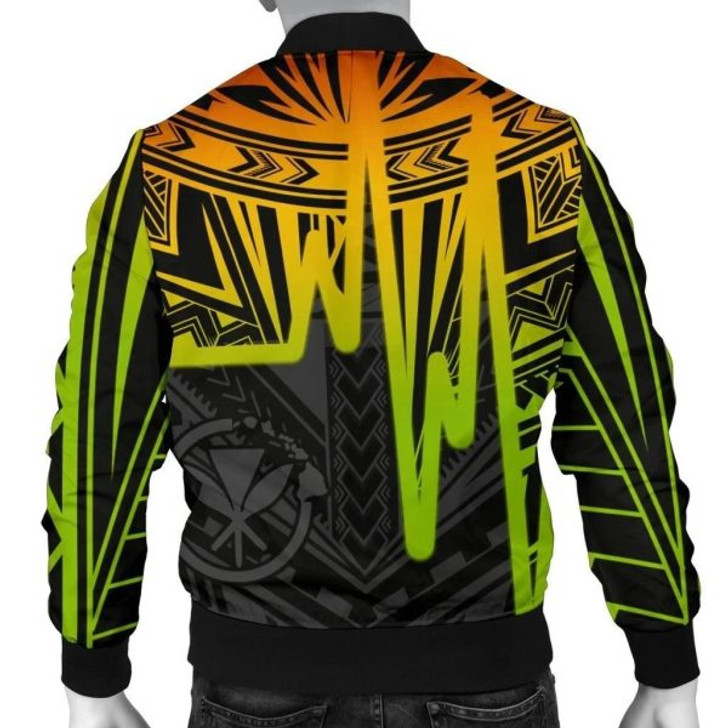 FUNSTUFFPRINT Hawaii Personalised Men’s Bomber Jacket – Kanaka Maoli With Polynesian Pattern In Heartbeat Style (Reggea) – BN25 Bomber Jacket