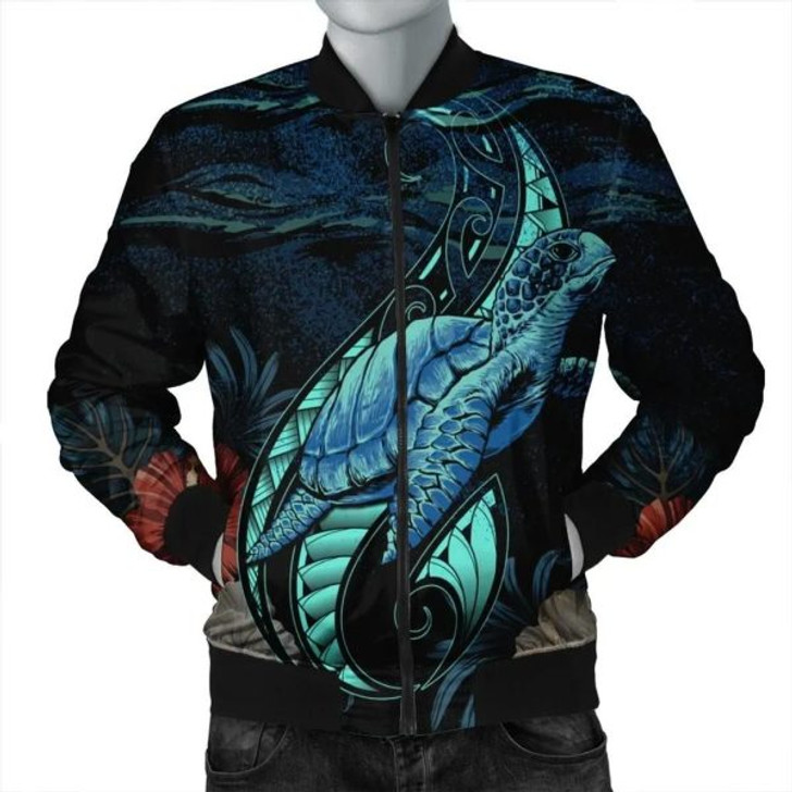 FUNSTUFFPRINT Hawaii Polynesian Honu Sea Hibiscus Bomber Jacket – AH – J4R Bomber Jacket