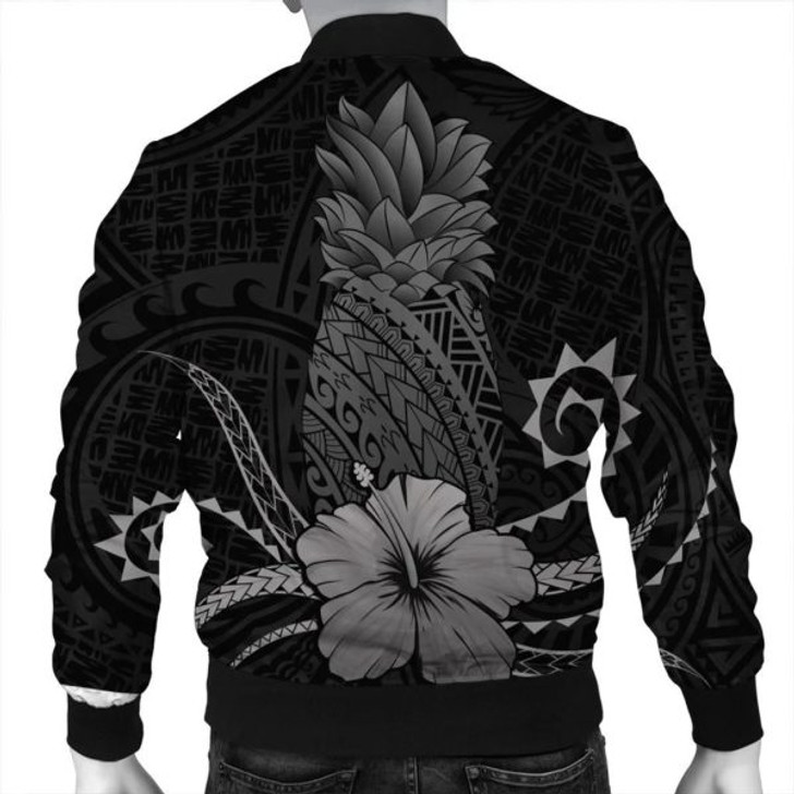 FUNSTUFFPRINT Hawaii Polynesian Pineapple Hibiscus Bomber Jacket – Gray – AH – J4R Bomber Jacket