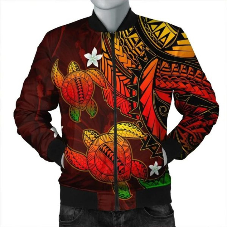 FUNSTUFFPRINT Hawaii Polynesian Turtle Hibiscus Bomber Jacket – Color Flag – AH – J4R Bomber Jacket