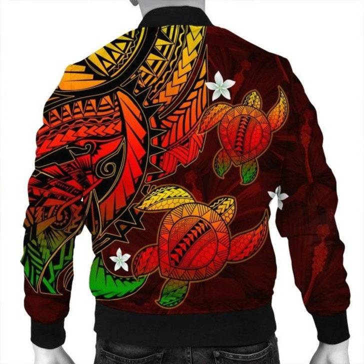 FUNSTUFFPRINT Hawaii Polynesian Turtle Hibiscus Bomber Jacket – Color Flag – AH – J4R Bomber Jacket