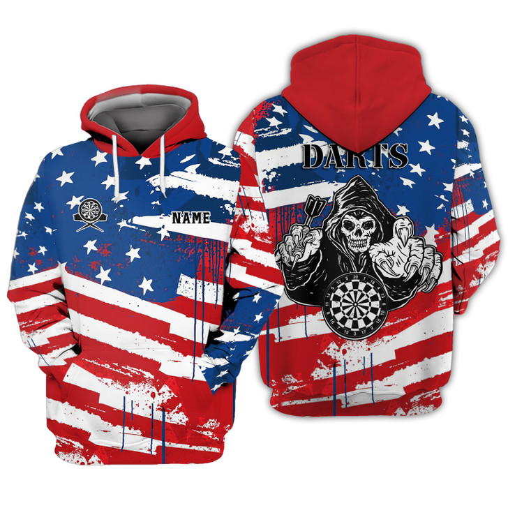 FUNSTUFFPRINT Personalized Name Darts Skeleton USA  3D Hoodie and Zip Hoodie