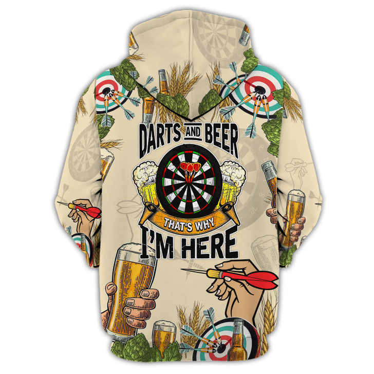 FUNSTUFFPRINT  Personalized Name Darts And Beer, That's Why I'm Here  3D Hoodie and Zip Hoodie