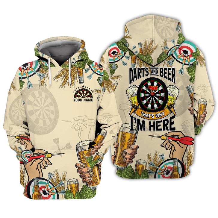FUNSTUFFPRINT  Personalized Name Darts And Beer, That's Why I'm Here  3D Hoodie and Zip Hoodie