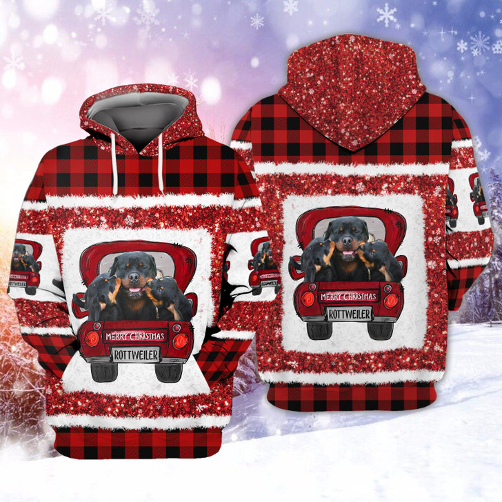 FUNSTUFFPRINT Merry Christmas with Rottweiler  3D Hoodie and Zip Hoodie